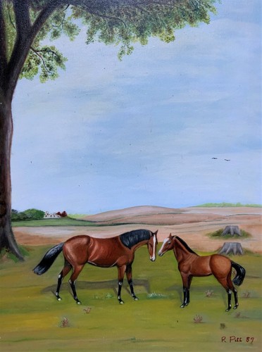 Pintura al óleo de caballo ecuestre estilo arte popular primitivo Paul R. Pitt (1951-2012) - Imagen 3 de 12