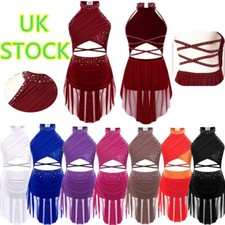 UK Girls Rhinestones Ballet Leotard Dress Lyrical Jazz Latin Dance Costume Dance