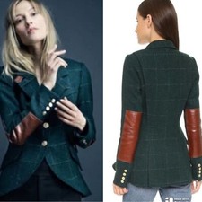 Rrp Us$795 Smythe Equestrian Hunting Jacket In Jade Green And Camel Tan Leather