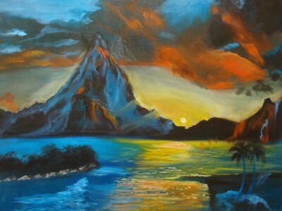 HAWAII ARTIST ''PARADISE SUNSET'' ORIGINAL OIL 