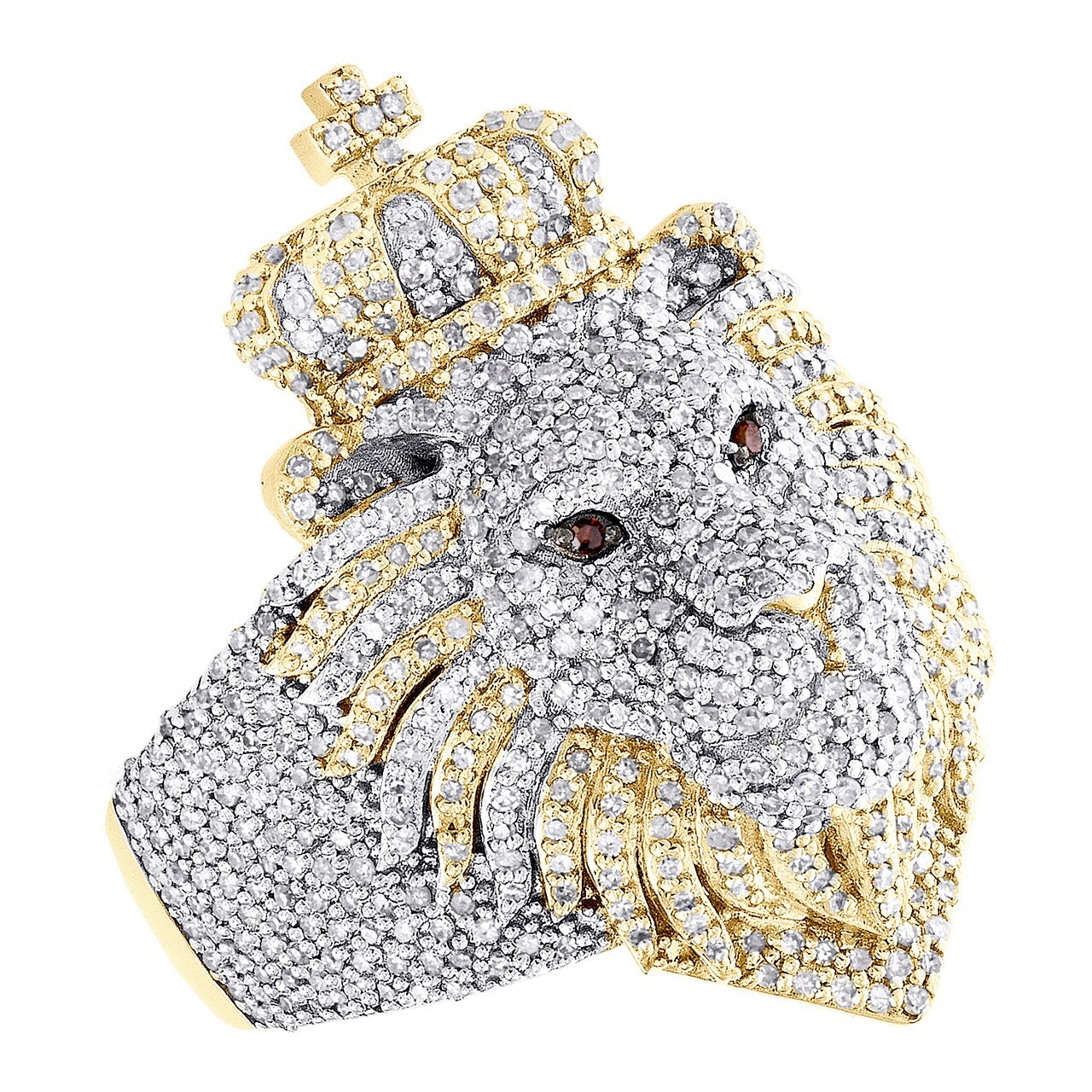 1.55 Ct DEW Moissanite 14K Two-Tone Gold Lion Head Crown Men's Pinky Ring
