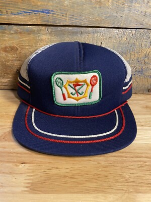 Vintage Tennis Badminton Hat Light Blue Snapback Trucker Baseball Hybrid Cap 