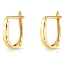 14K Real Solid Gold Shiny Mini U Oval Huggie Hoops Minimalist Dainty Earrings