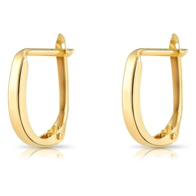 14K Echt Massiv Gold Glänzend Mini U O Oval Huggie Creolen Minimalistisch Zierlich Ohrringe