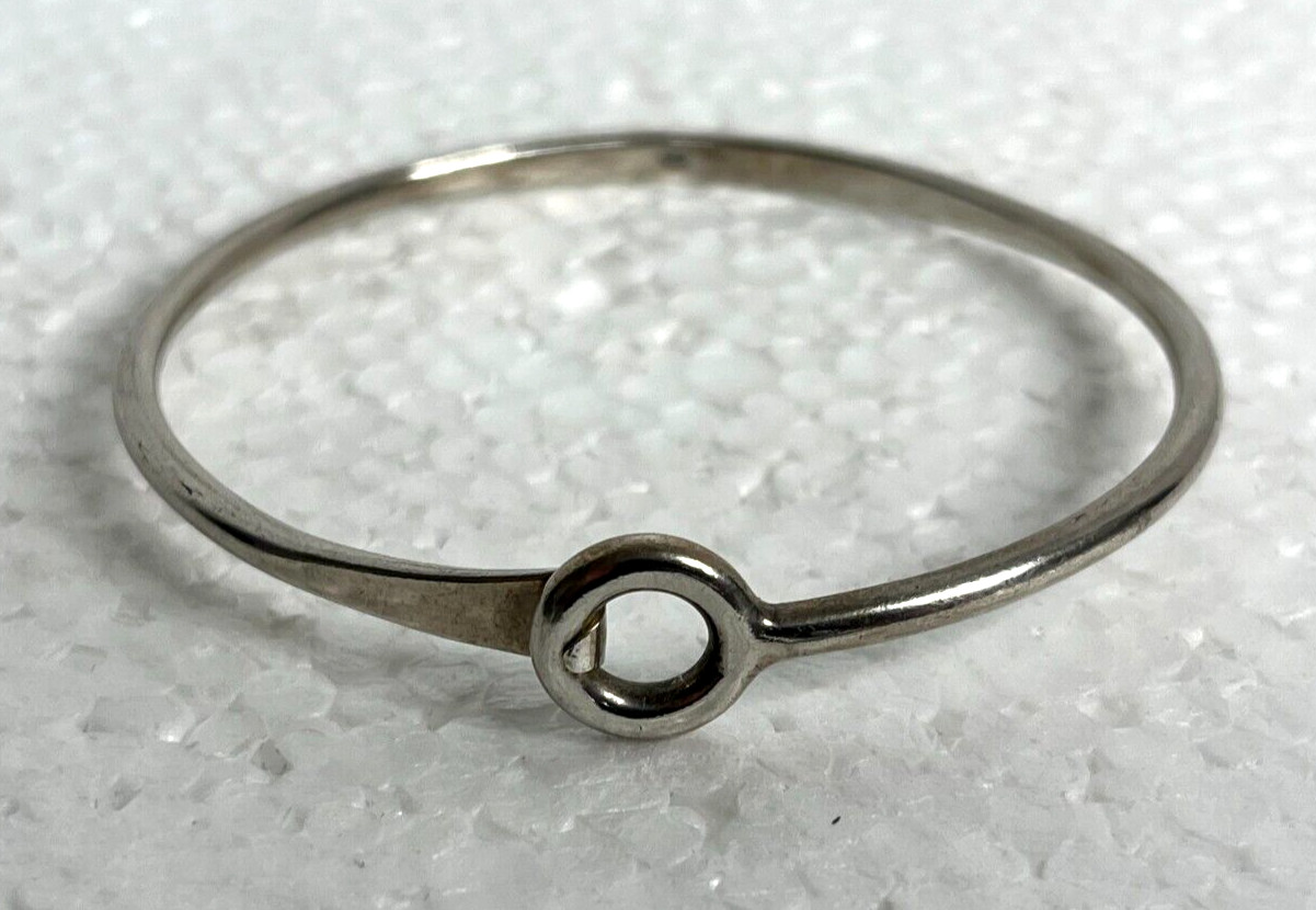 Vtg Solid Sterling Silver 925 HOOK BANGLE 7.25 " … - image 5