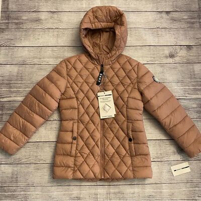 DKNY Sport Quilted Winter Coat Dusty Rose Pink Hooded NWT Small 7/8 Full Zip