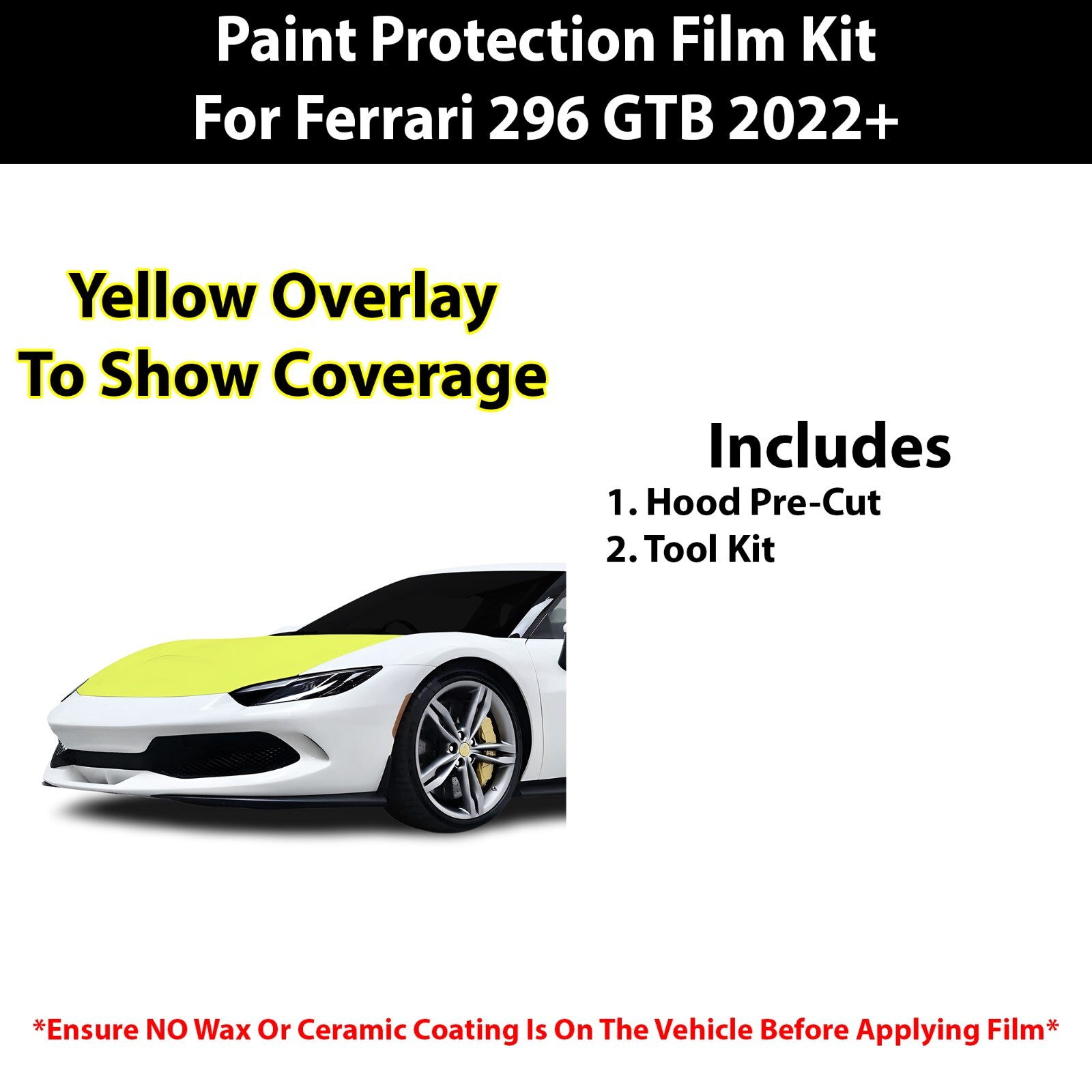 Pre Cut Hood Paint Protection Film Clear Bra PPF Kit for Ferrari 296 2022+