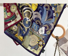 70 cashmere 30 silk blue and red museum printed large square scarf shawl 65cm