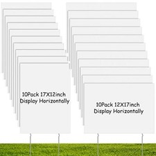 20 Pack Blank Yard Signs with Stakes 17 x 12 Inch Plastic Yard Lawn Sign Doub...