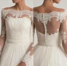 Vintage Off the Shoulder Lace Appliques Wrap Wedding Cape Beads Bolero Jacket