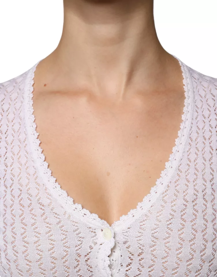 DOLCE & GABBANA 毛衣白色丝绸纽扣开衫 IT38/US4/XS RRP 1060usd — 第 4/4 张图片