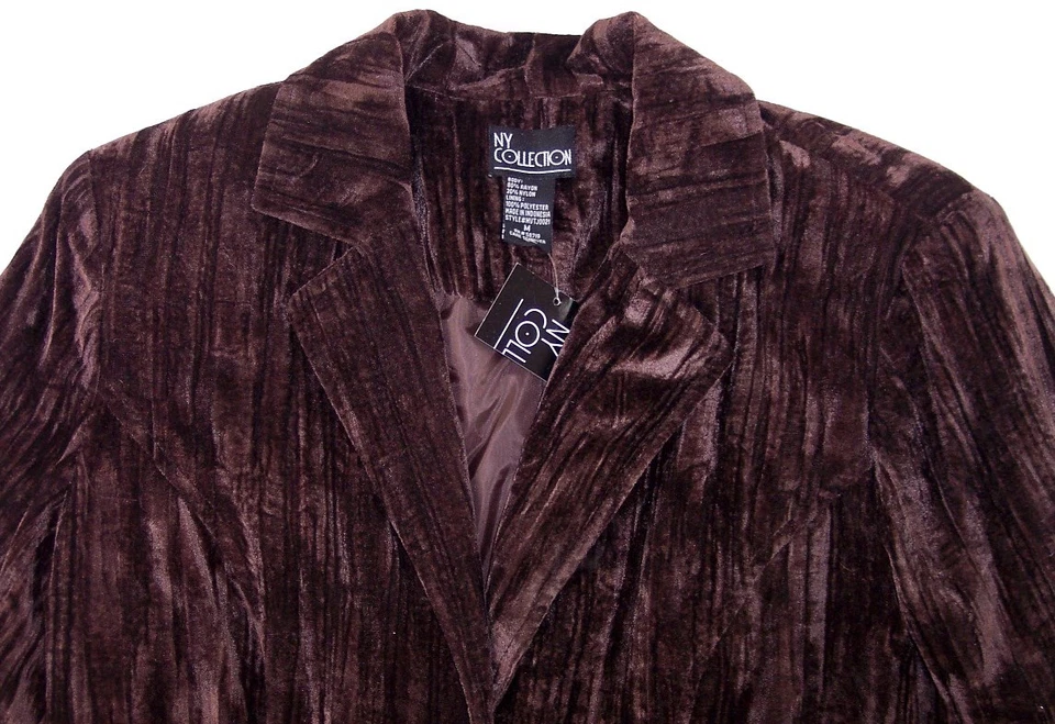 NEW NY Collection Chocolate Brown Crushed Fabric Lined Blazer, Medium, $72 - Изображение 2 из 4