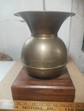Large approx 13” Copenhagen Skoal Double Sided Spittoon Brass & Wood 