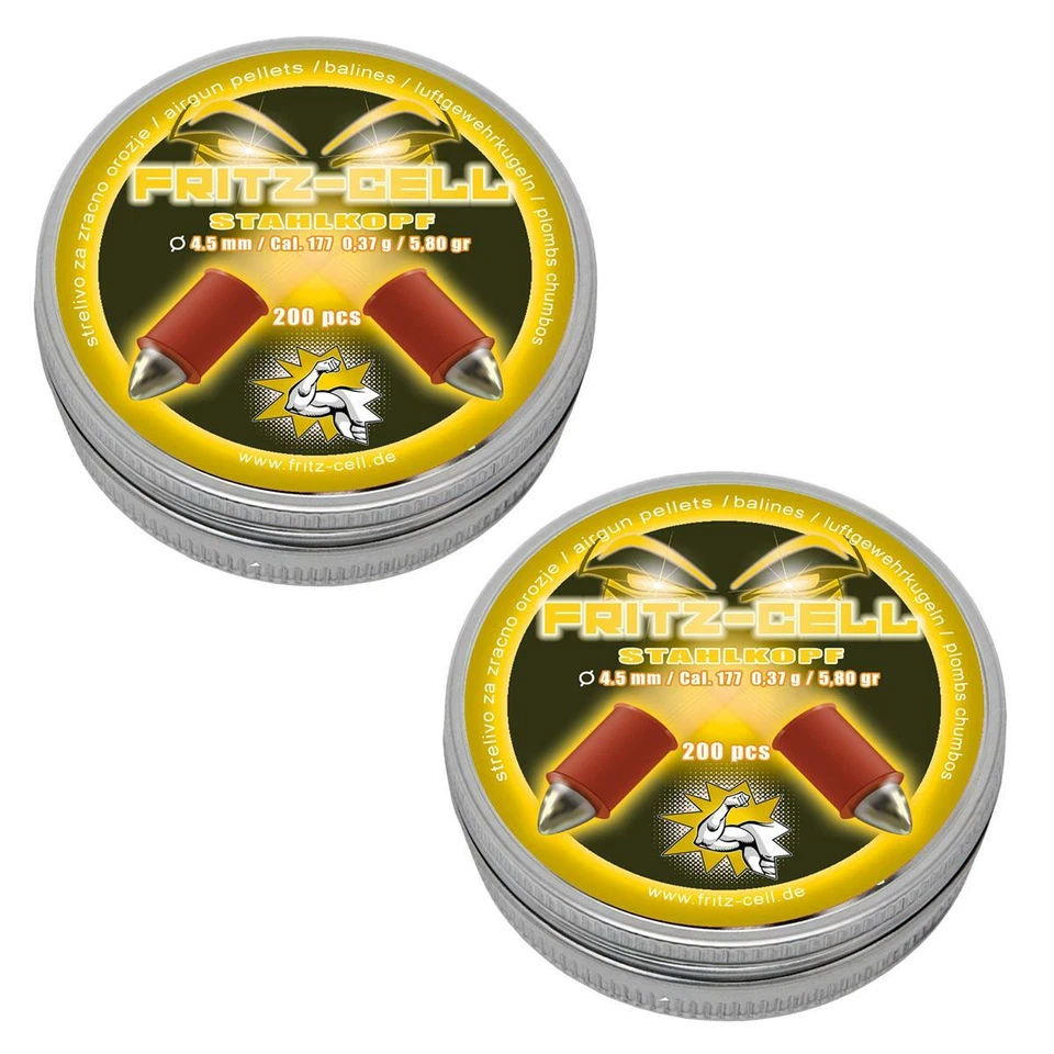 2 x 200 Fritz Cell Stahlkopf 4,5 mm Diabolos Spitzkopf, Luftgewehr NEU