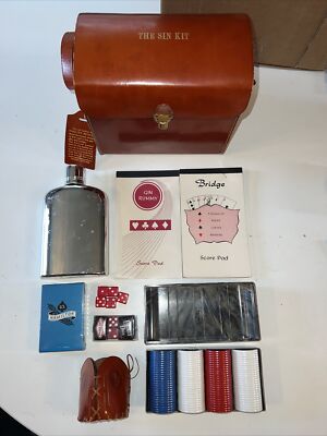 The Sin Kit Poker Bridge Gin Rummy Loaded Dice Chips Cards English Leather Case
