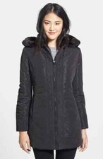 Nwot Jessica Wilde Black Reversible Genuine Rabbit Fur Trim Storm Jacket, Sz L