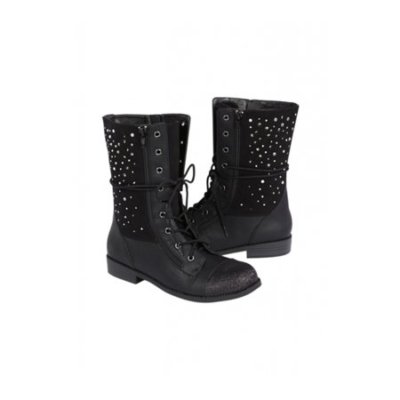 New Justice Combat Boots Rhinestone Women's Brown Lace Up