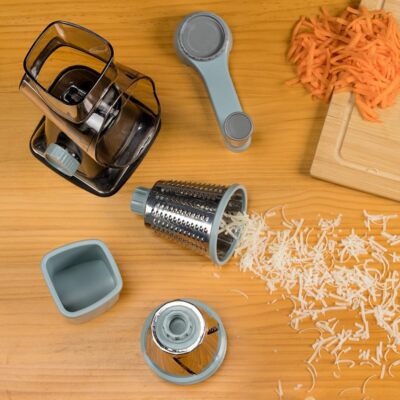 Rotary Cheese Vegetable Cheese with Handle 3 Replaceable Blades, Gray Blue