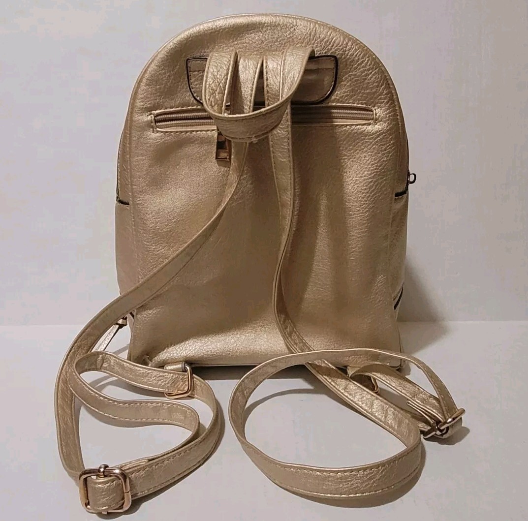 TOUS Caramel Pebbled Leather Mini Backpack Purse Gold Bear Logo EUC PEBBLE MINI BACKPACK BROWN - Vegan Leather Backpack with  main image 4