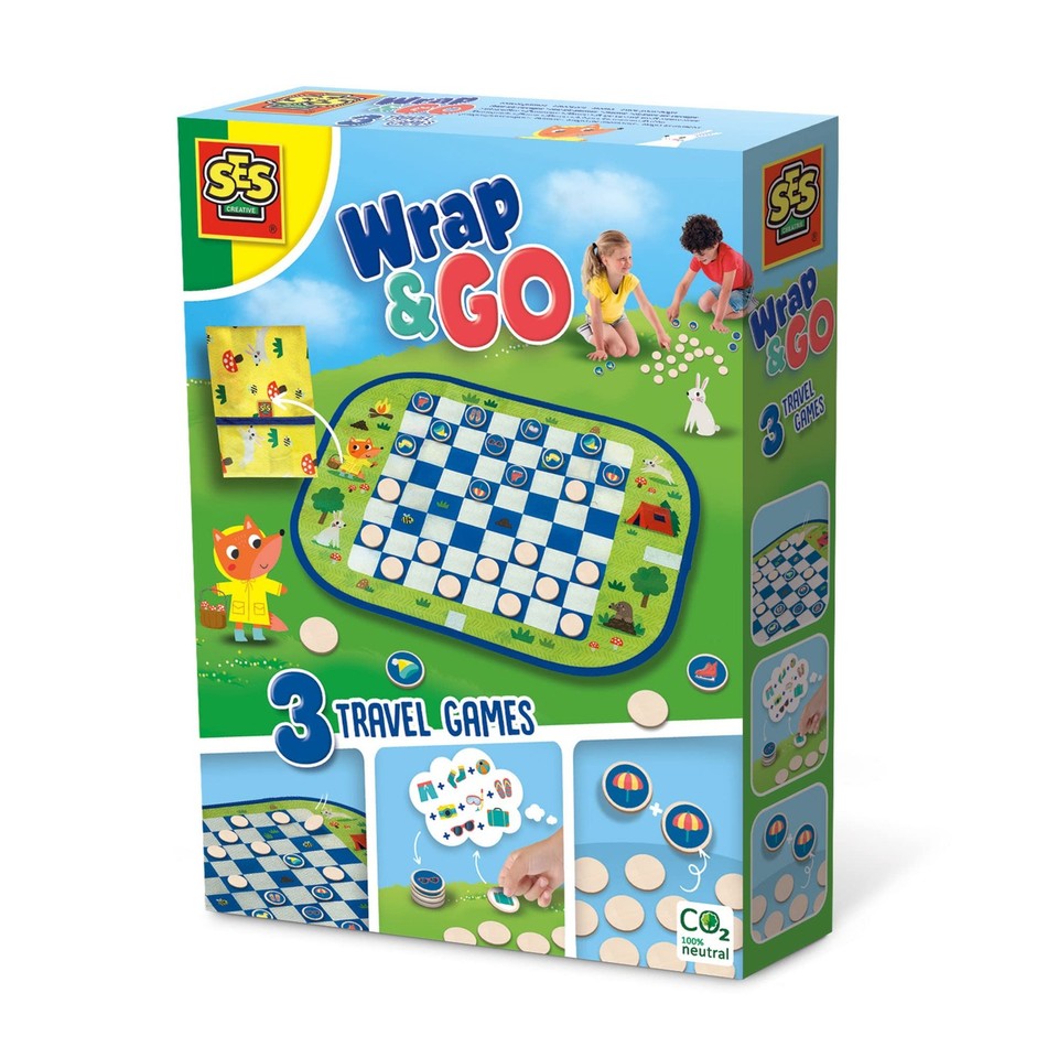 SES Creative- Wrap&Go Jeu de Dames-Memo-Je pars en Voyage, 02237
