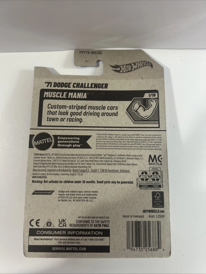 Hot Wheels '71 Dodge Challenger HYY79 Muscle Mania Orange/Black 1/10 - Image 2 of 4