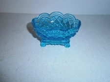 Vintage Fostoria Strawberry Diamond Light Blue Glass Salt Cellar