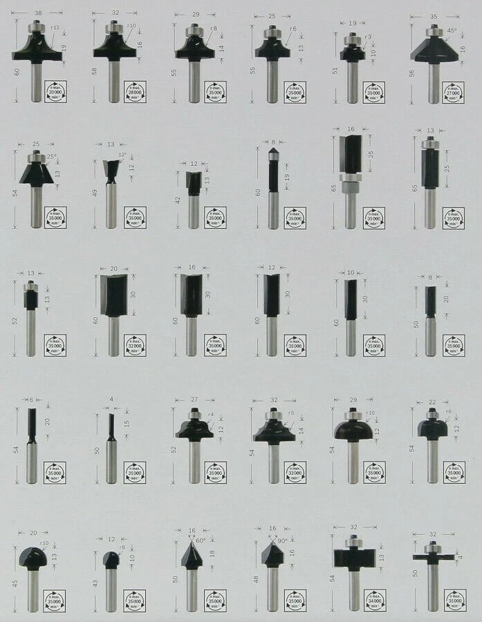 Bosch Fräser-Set 30-teilig 8mm Schaft 2607017475 Nutfräser Bündigfräser etc. - Bild 3 von 3