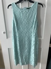 EUC WOMEN RALPH LAUREN AQUA LACE SLEEVELESS DRESS size 8 36”B 30”W 38”H Unstret
