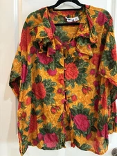 Vintage Gitano Blouse Ruffle Poets Boho Paisley Floral Womens Plus 22w