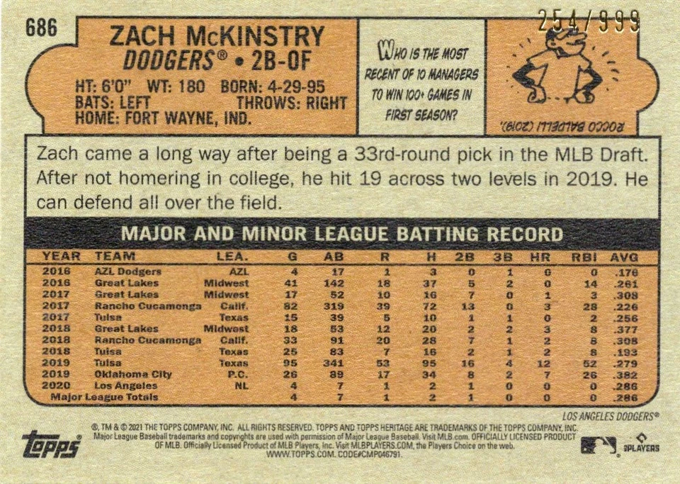 Zach McKinstry Rookie - 2021 Topps Heritage High Number - #686 Chrome /999 - Image 2 of 2