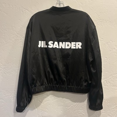 Jil Sander Bomber Jacket Black Silk Viscose Logo Minimalist Made in Italy 32 XS