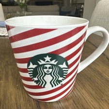Taza de café grande Starbucks Candy Cane Barber Pole 18 oz rojo blanco sirena
