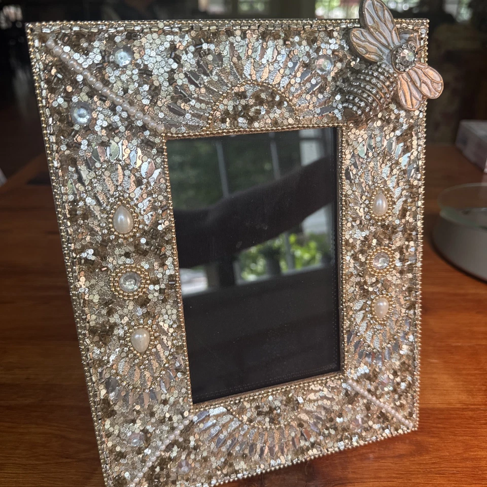 PRECIOSO Marco de Fotos Perlas Lentejuelas Cuentas Doradas con Adorno de Abeja 4x6 Foto 3 de 4