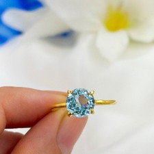 Everyday Round 7m Aquamarine Ring Women Solid 925 Silver March Gemstone Jewelry