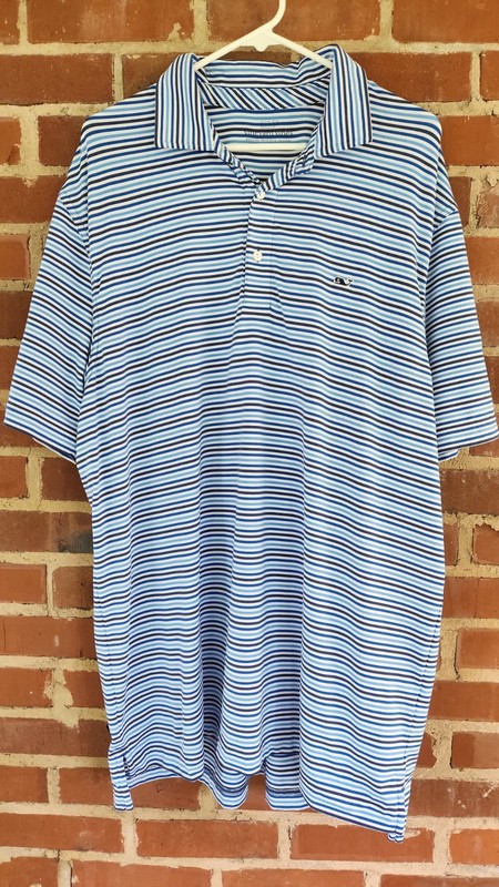 VINEYARD VINES MENS XL SUMMER POLO SHIRT BLUE WHITE STRIPE WHALE LOGO 