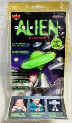 Vintage Uncle Milton Super Science Alien Orbiter Gyro-Top Green Flying Saucer