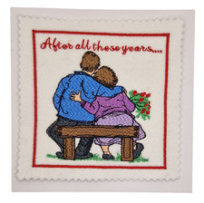 Embroidered Wedding Anniversary Couple  On A Bench Card