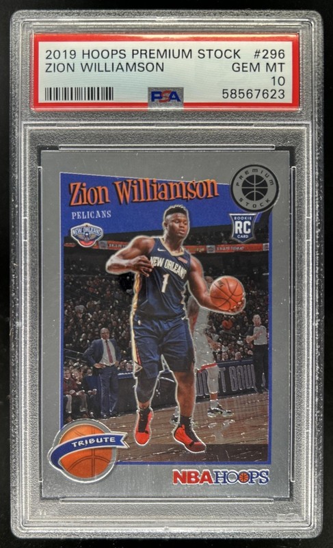 2019-20 Panini Hoops Premium Stock Zion Williamson RC #296 Pelicans PSA 10