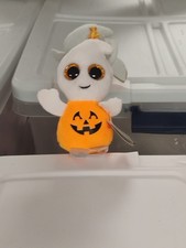 TY HALLOWEENIE BEANIE BABY Pumpkie Ghost 4" Plush With Backpack Clip