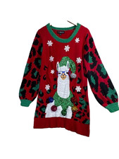 33 Degrees Womens 3D Fuzzy Llama Ugly Christmas Sweater Size Medium SEQUIN