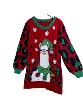 33 Degrees Womens 3D Fuzzy Llama Ugly  Christmas Sweater Size Medium  SEQUIN