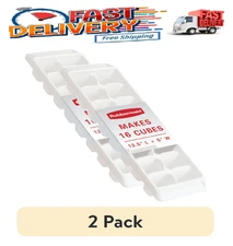 (2 pack) Rubbermaid Quick Release Ice Cube Tray, Plastic, White, Rectangular