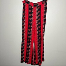 Urban Outfitters Women Pants 8 Red Flare Wide Leg Boho Groovy Floral Stripe