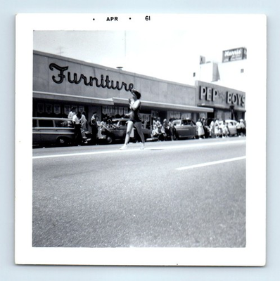 #ad Old Vintage Square Photo PEP BOYS AUTO PARTS PARADE STREET SCENE CLASSIC CARS $12.00