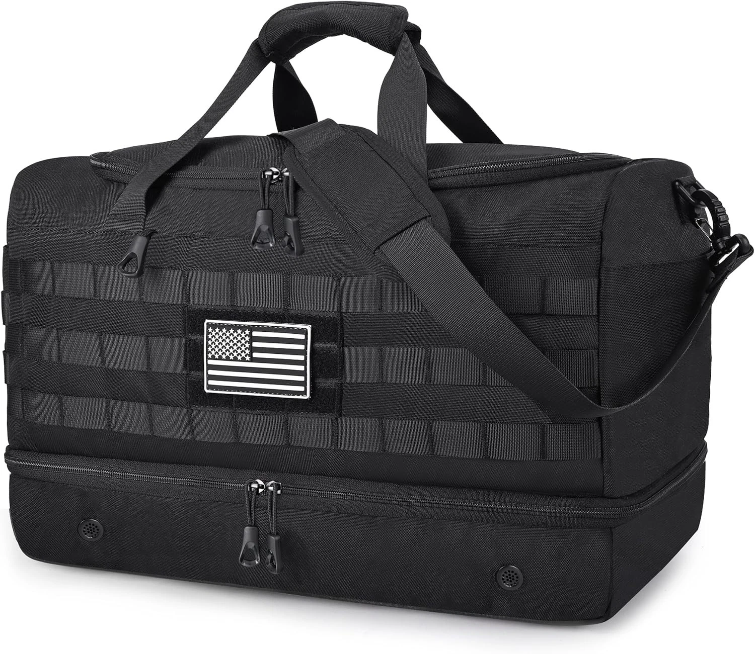 Black Duffle Bag Men 45L Carry On 22x14x9 Travel Duffle W/ Shoe Compartment