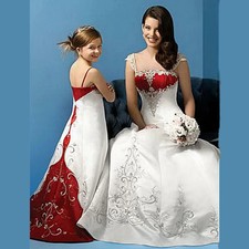 Embroidery Wedding Dress White And Burgundy A-Line Long Bridal Gowns Straps