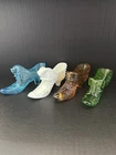 4 Glass Slippers Hobnail Daisy Button Bow Cat Head Aqua Green Amber Milk