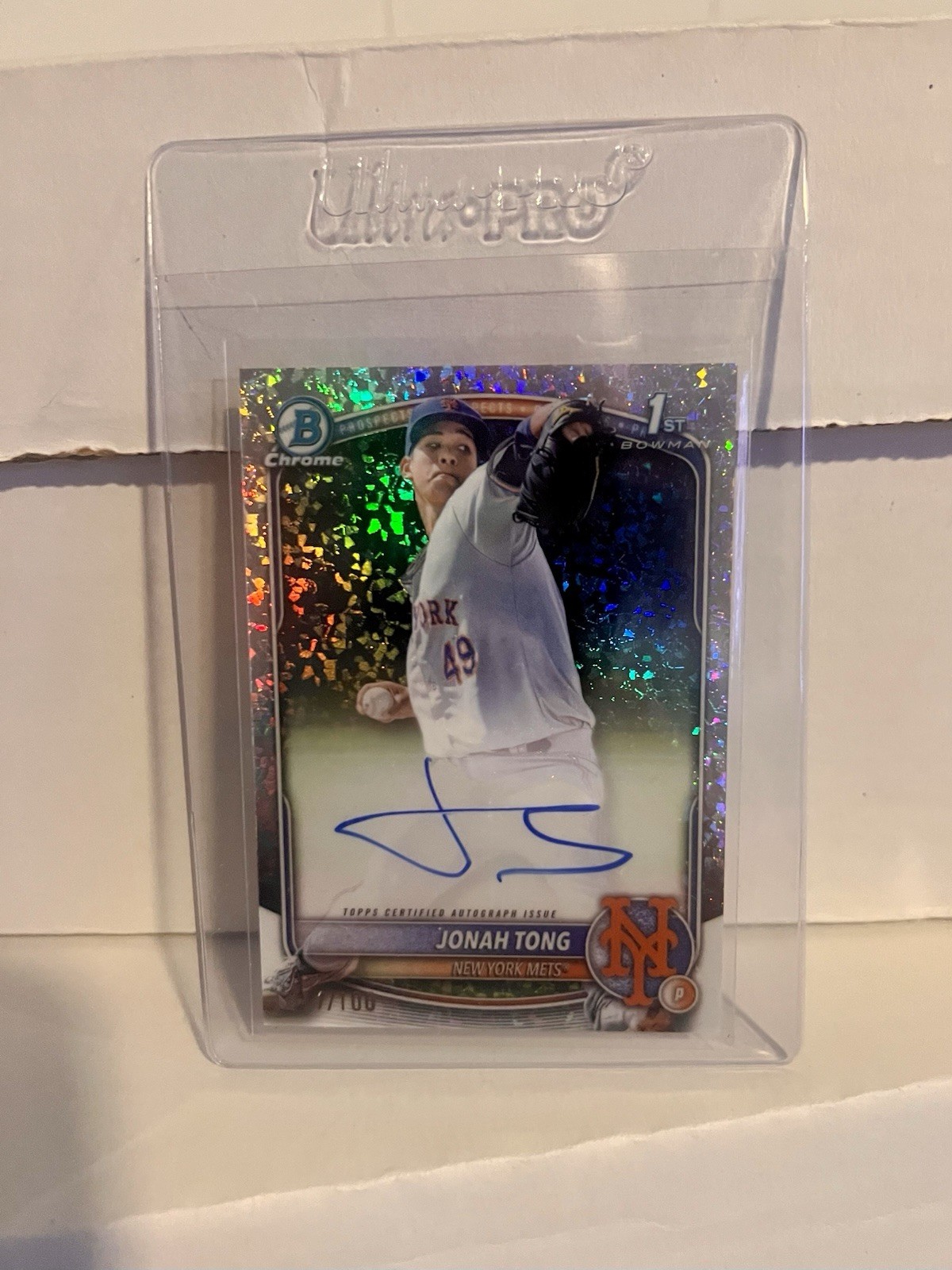 2025 Bowman Jonah Tong Mini Diamond Refractor Chrome Auto /100 RC #CPA-JTO Mets
