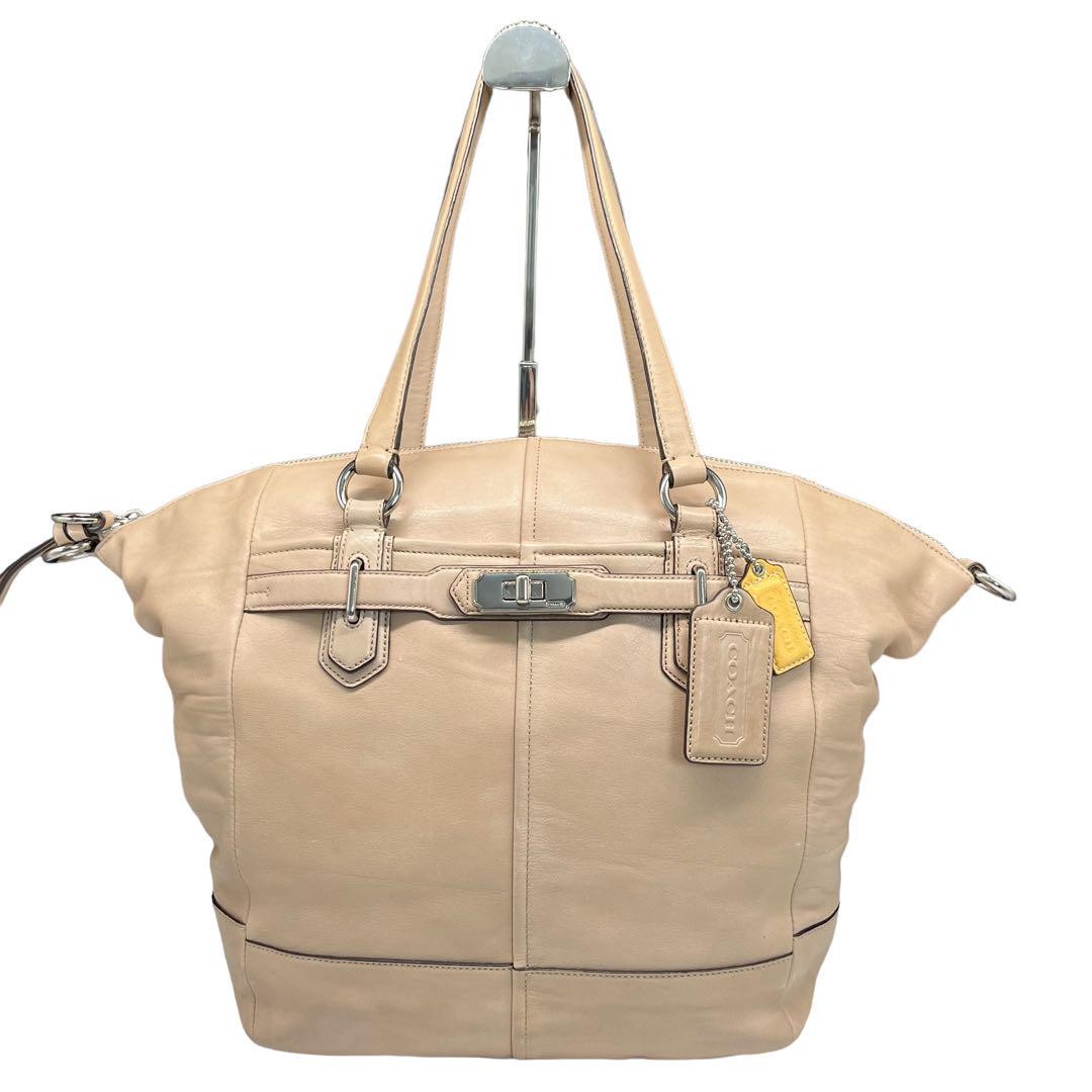 Coach Beige Leather 2-Way Tote Crossbody Handbag Authentic Excellent