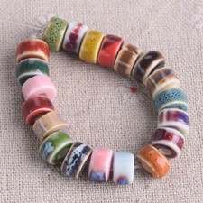 50pcs 10mm Flat Cylinder Rondelle Shape Handmade Enamal Ceramic Porcelain Beads